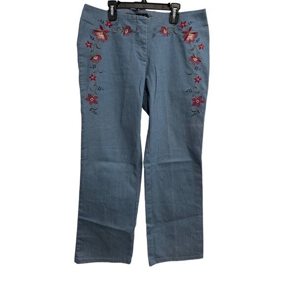 INC Women's Embroidered Floral Blue Jeans Size 10 Bootcut - Picture 1 of 8